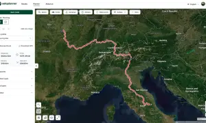 Zaplanowana trasa rowerowa przez Europę, od Francji przez Szwajcarię i Włochy. Długość 2024 km, czas 127h 31min.