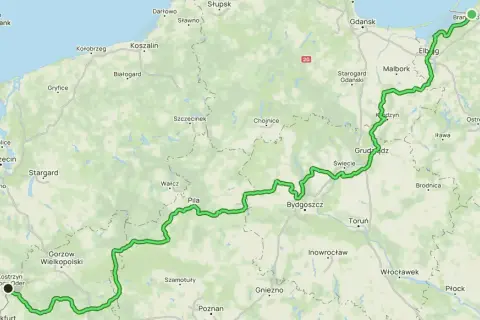Trasa rowerowa R1 od Świnoujścia przez Szczecin, Bydgoszcz, Toruń do Braniewa.