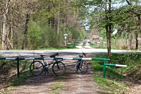 Dwa rowery czekają na odkrycie tras rowerowych Tarnów. Leśna droga zaprasza do przygody.
